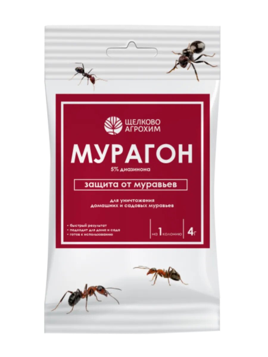 Инсектицид Щелково АГРОХИМ "Мурагон", для уничтожения всех видов муравьев,10шт. по 4 гр