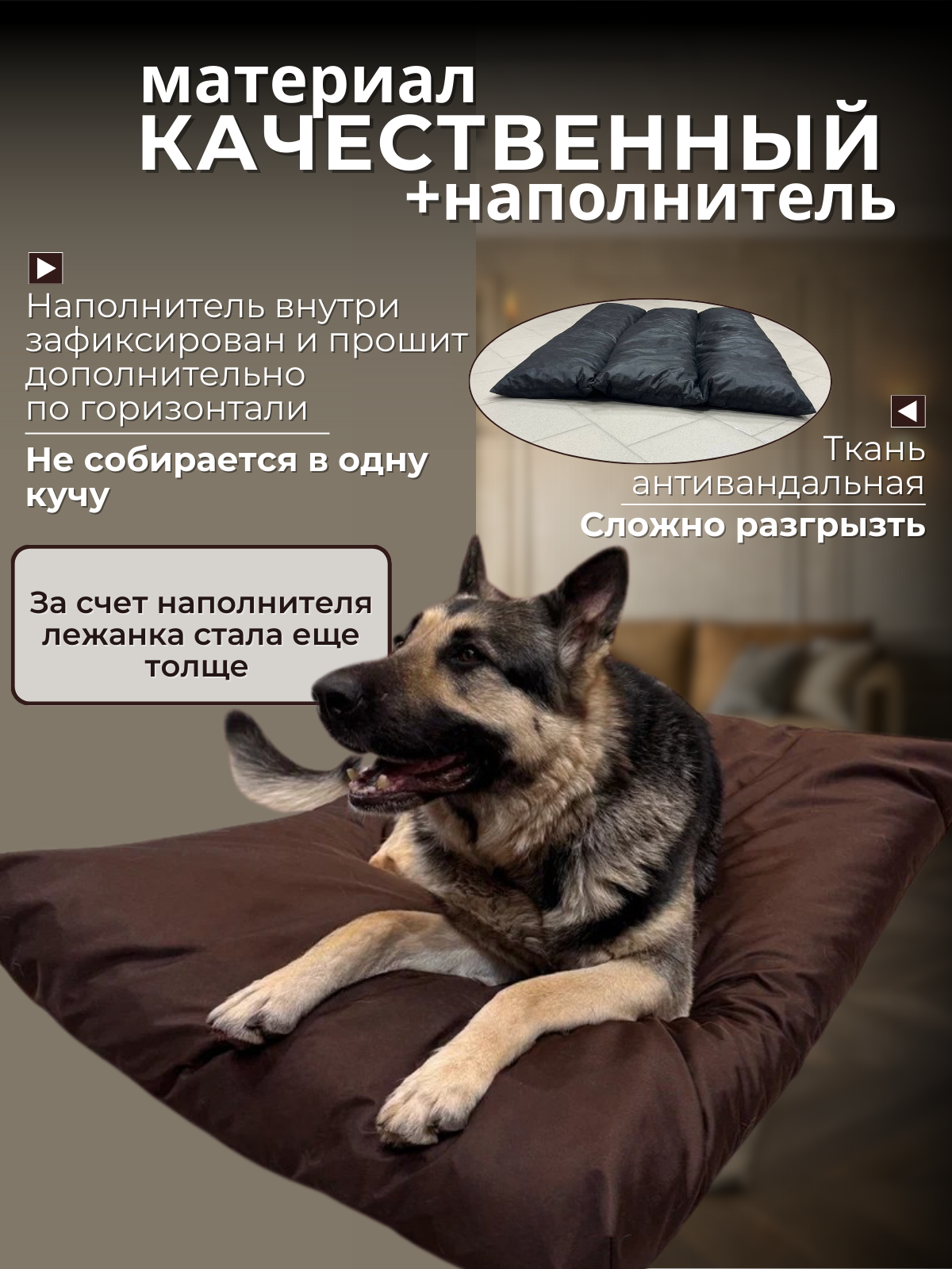 Лежанка антивандальная со съёмным чехлом, для кошек и собак крупных пород, 120х80х10см — фото 1