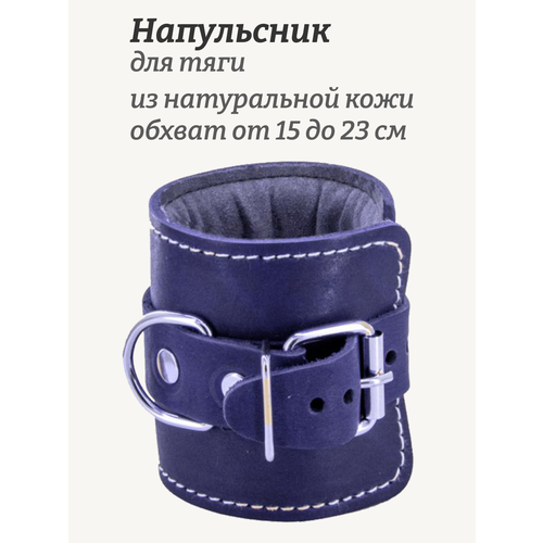 Силовая манжета для тяги Rekoy FG013 на запястье до 18 см, кожа, синий, 1 шт