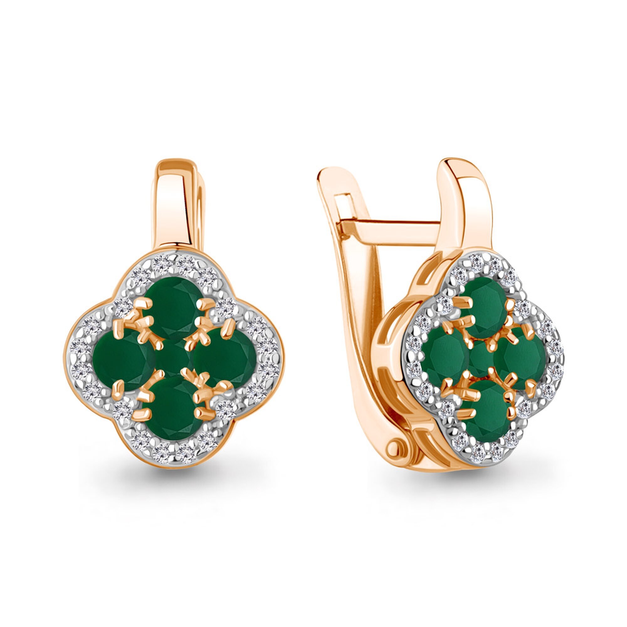 Серьги Diamant online, серебро, 925 проба, золочение, агат, фианит, длина 1.6 см, , бирюзовый