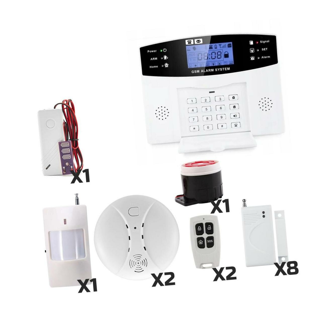 Система пожарной сигнализации GSM/SMS и оповещения о пожаре Strazhnik Signal-GSM-15 (Ru) для большого офиса или загородного дома и 15 беспроводных охр