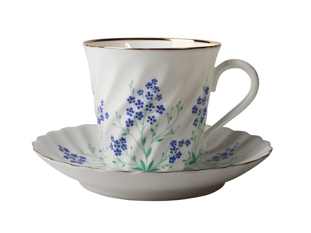 Кофейная пара "У ручья" с отводкой золотом, форма Витая, Императорский фарфоровый завод — фото 1