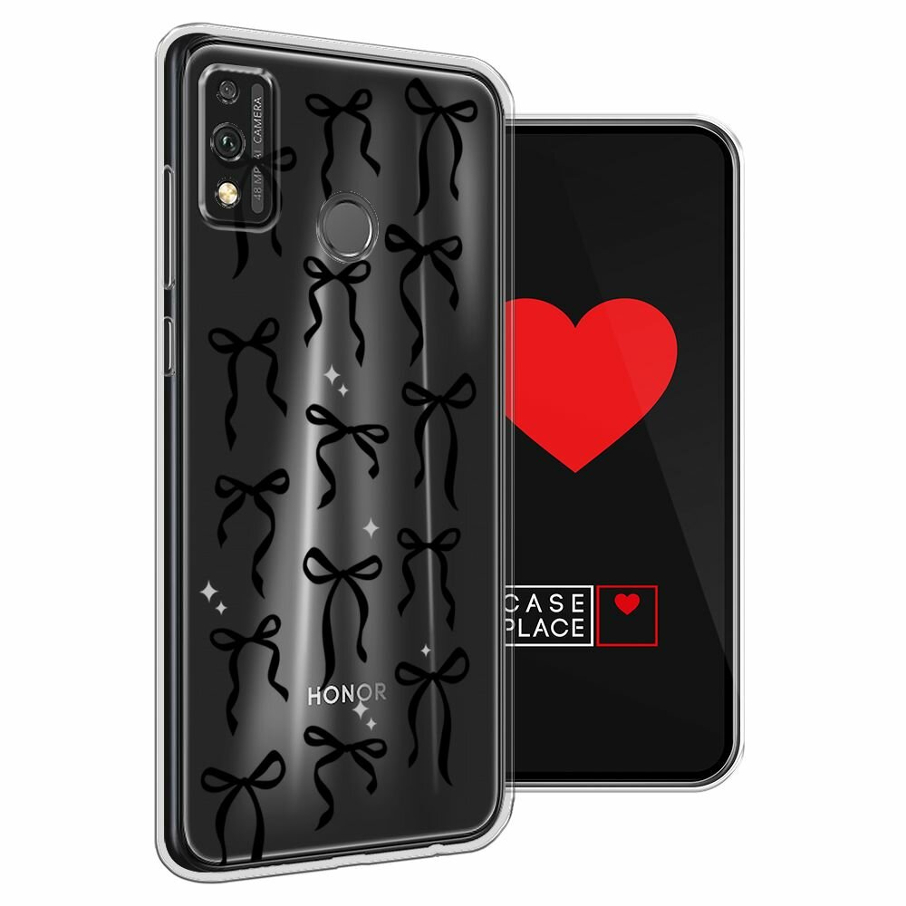 Чехол на Honor 9X Lite / Хонор 9X Лайт с принтом Black bows, прозрачный — фото 1