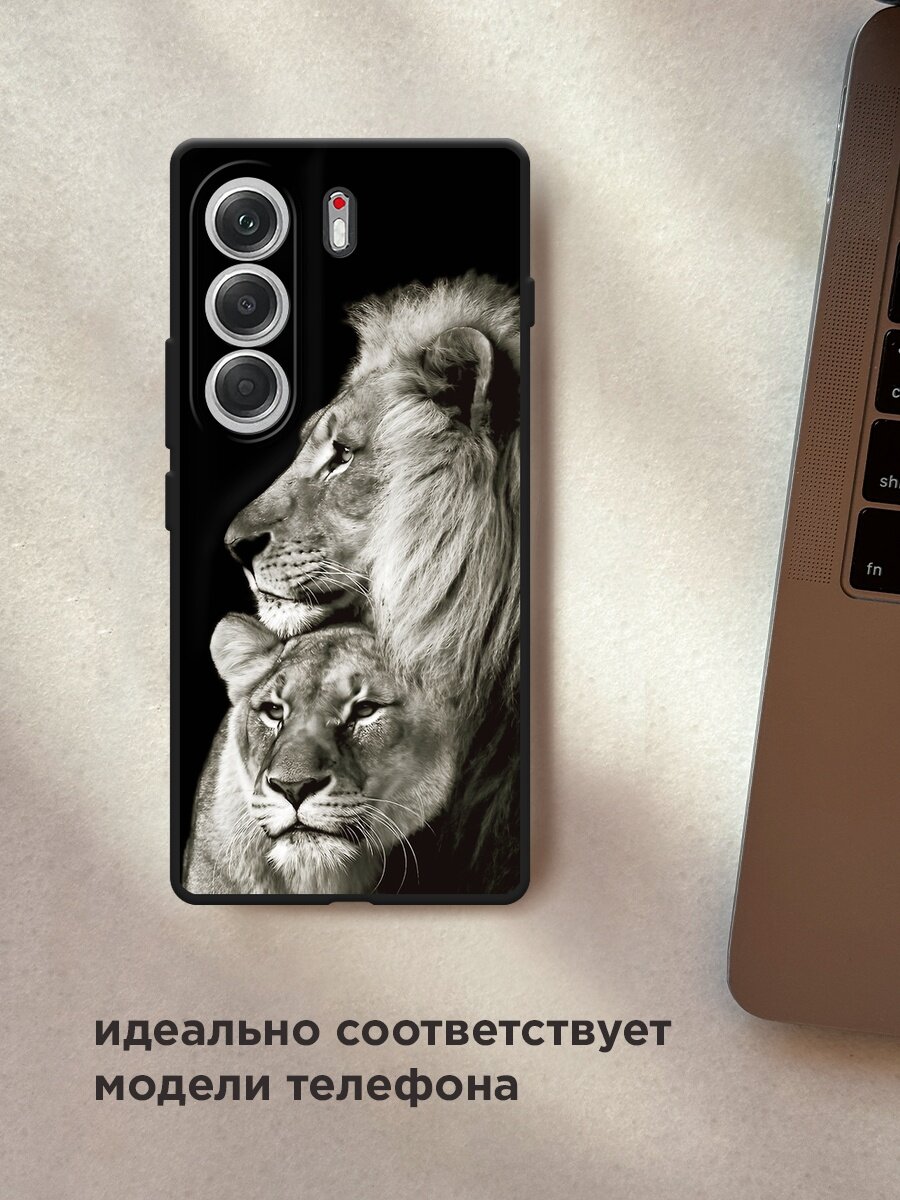 Черный матовый чехол на Tecno Camon 40 / Текно Камон 40 с принтом "Лев и львица" — фото 1