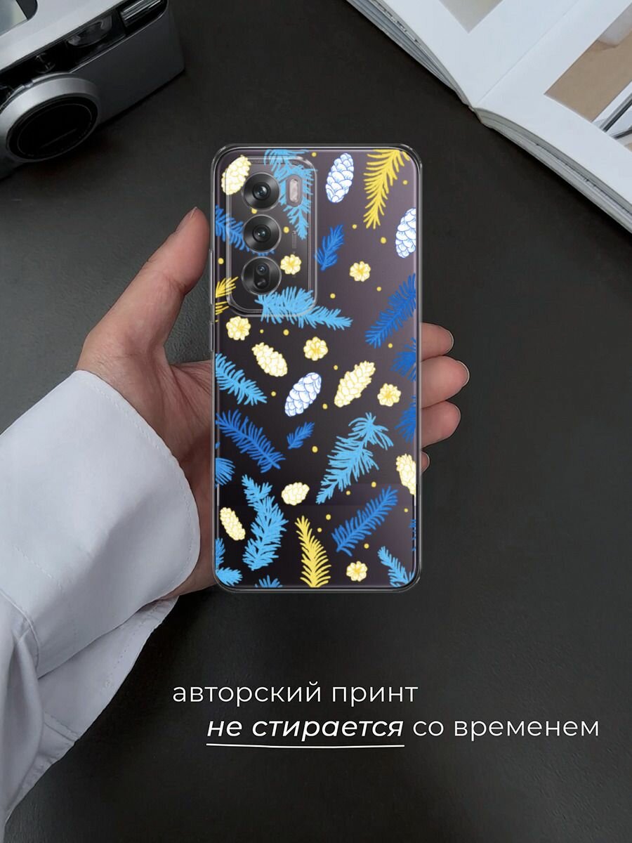 Чехол на Oppo Reno 12 Pro / Оппо Рено 12 Про с принтом "Елки и шишки", прозрачный — фото 1