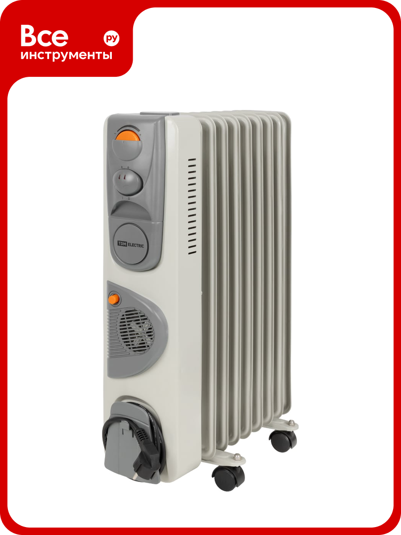 Масляный обогреватель TDM ELECTRIC МО-9ТВ 2000 Вт 9 секций вентилятор регулировка мощности 800/1200/2000+400 Вт термостат SQ2501-0912