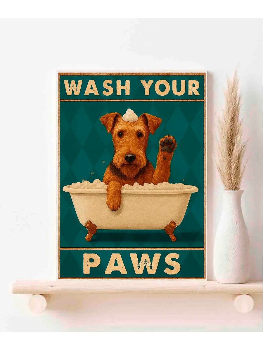 Собака породы Эрдельтерьер, Wash Your Paws, Плакат 30x42см
