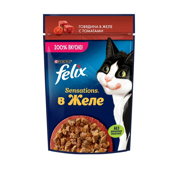 Felix Sensations влажный корм для взрослых кошек, с говядиной в желе с томатами, 85 г - фото №4