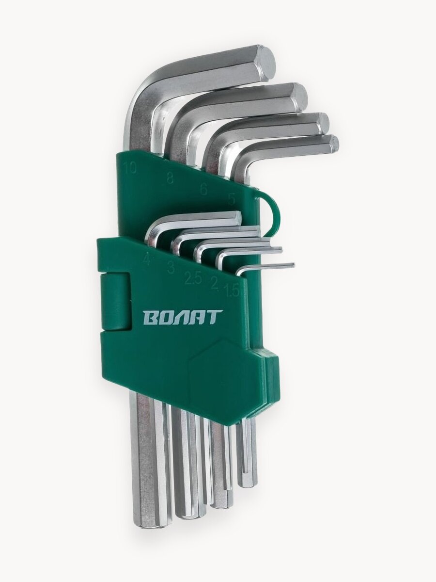 Набор ключей шестигранных коротких 1,5-10 мм 9 предметов волат (11015-09)