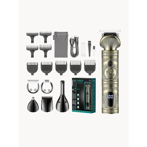 Профессиональный аккумуляторный триммер для бороды и усов VGR 6 в 1 (медный)