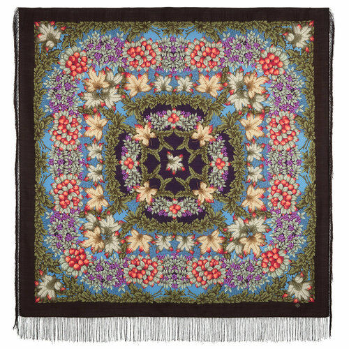фото Платок павловопосадская платочная мануфактура, 146х146 см, голубой, коричневый