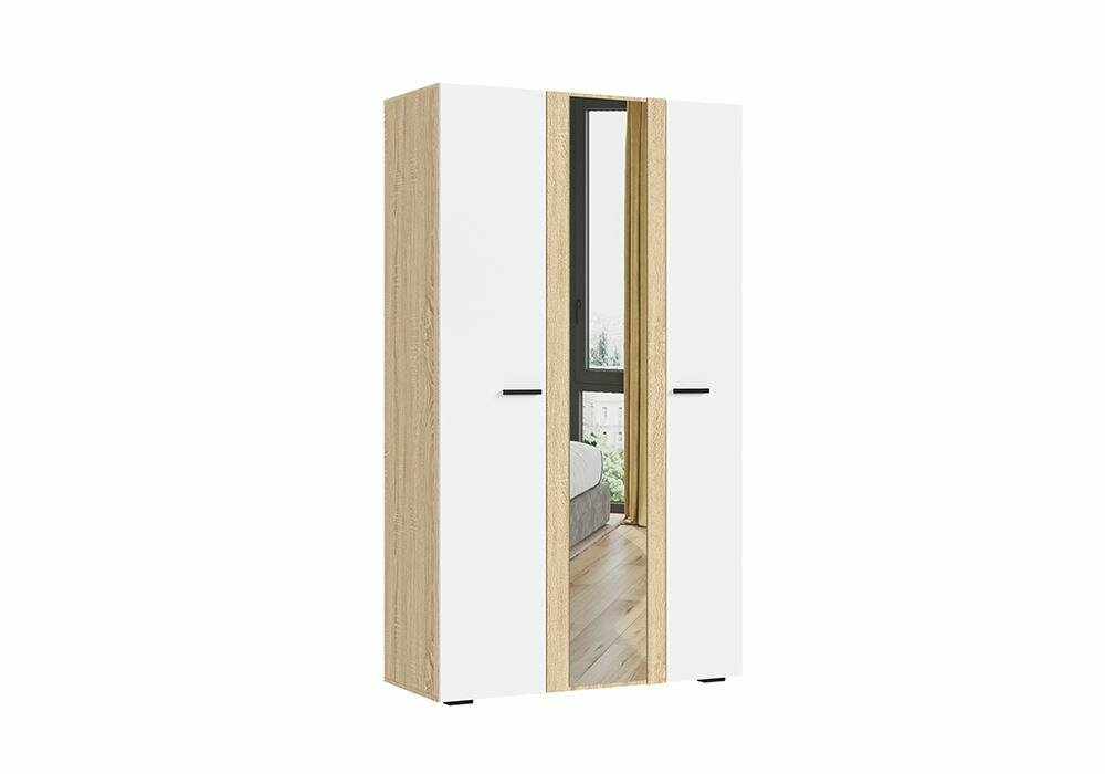 Шкаф для одежды с зеркалом Нонтон Санса, дуб сонома / белый, 120x50x210 см