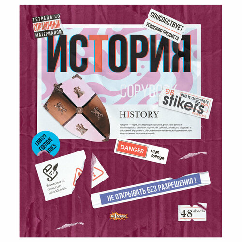 Тетрадь предметная №1 School Стикеры 48л А5, клетка история, 73390 тетрадь 48л а5 клетка полином человечки