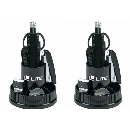 Lite Настольный набор Башня, черный пластик, 12 предметов, вращающающийся, 2 уп