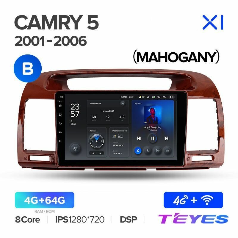 Магнитола Toyota Camry 5 XV 30 (Комплектация B) 2001-2006 Teyes X1 4/64GB, штатная магнитола, 8-ми ядерный процессор, IPS экран, DSP, 4G, Wi-Fi, 2 DIN