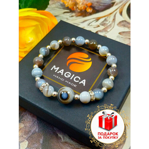 фото Браслет, стразы, агат, серый, серебряный magica