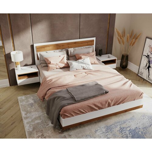 Парящая кровать белаядуб Вотан 140200 2 подвесные прикроватные тумбочки 33300₽