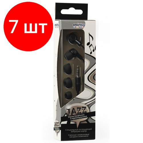 Комплект 7 шт Наушники-вкладыши с микрофоном SmartBuy JAZZ 3 пары вставок 12м черный 133200₽