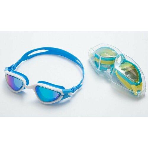 фото Очки для плавания zenottic z620 голубые зеркальные взрослые мужские и женские для большого лица с футляром