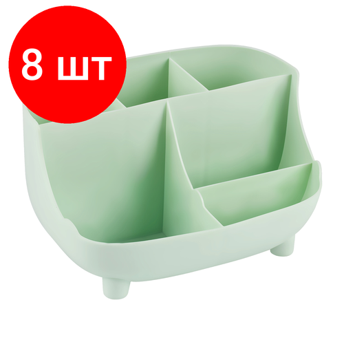 Комплект 8 шт, Настольная подставка MESHU, 6 отделений, пластиковая, мятная