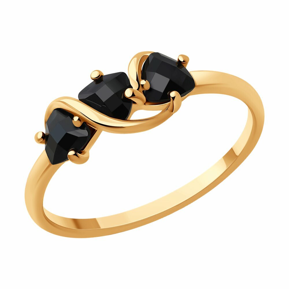 Кольцо Diamant, серебро, 925 проба, золочение, шпинель, размер 19, черный