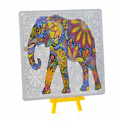 Алмазная мозаика с мольбертом Разноцветный слон, 20х20 см,1 дизайн, частичная выкладка