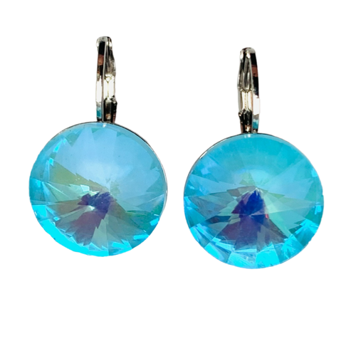 фото Серьги пусеты , кристаллы swarovski, размер/диаметр 14 мм, бирюзовый my lollipop