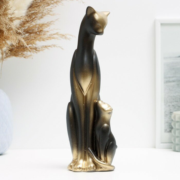 Фигура "Кошка с котенком" черная в золоте, 21х7х7см 10228167