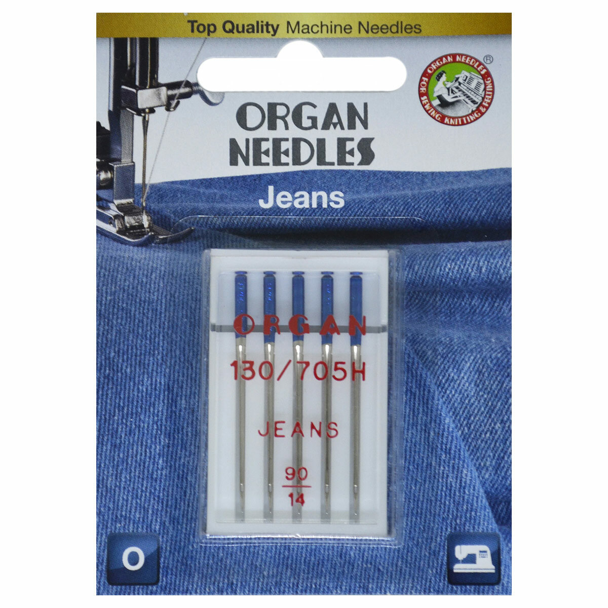 Иглы для швейных машин № 90 для джинсовой ткани, ORGAN, 5 шт в блистере