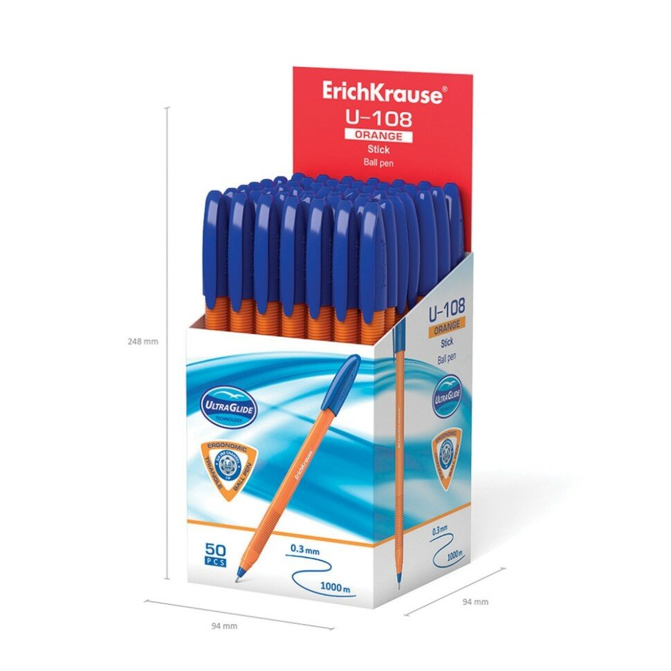 Ручка шариковая ErichKrause U-108 Orange Stick 1.0, Ultra Glide Technology, синий - фото №9