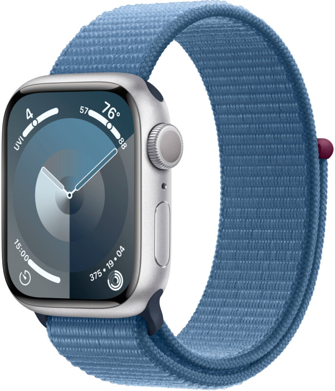 Apple Watch (Series 9) 45mm Silver Case Blue Band (MR9E3) M/L