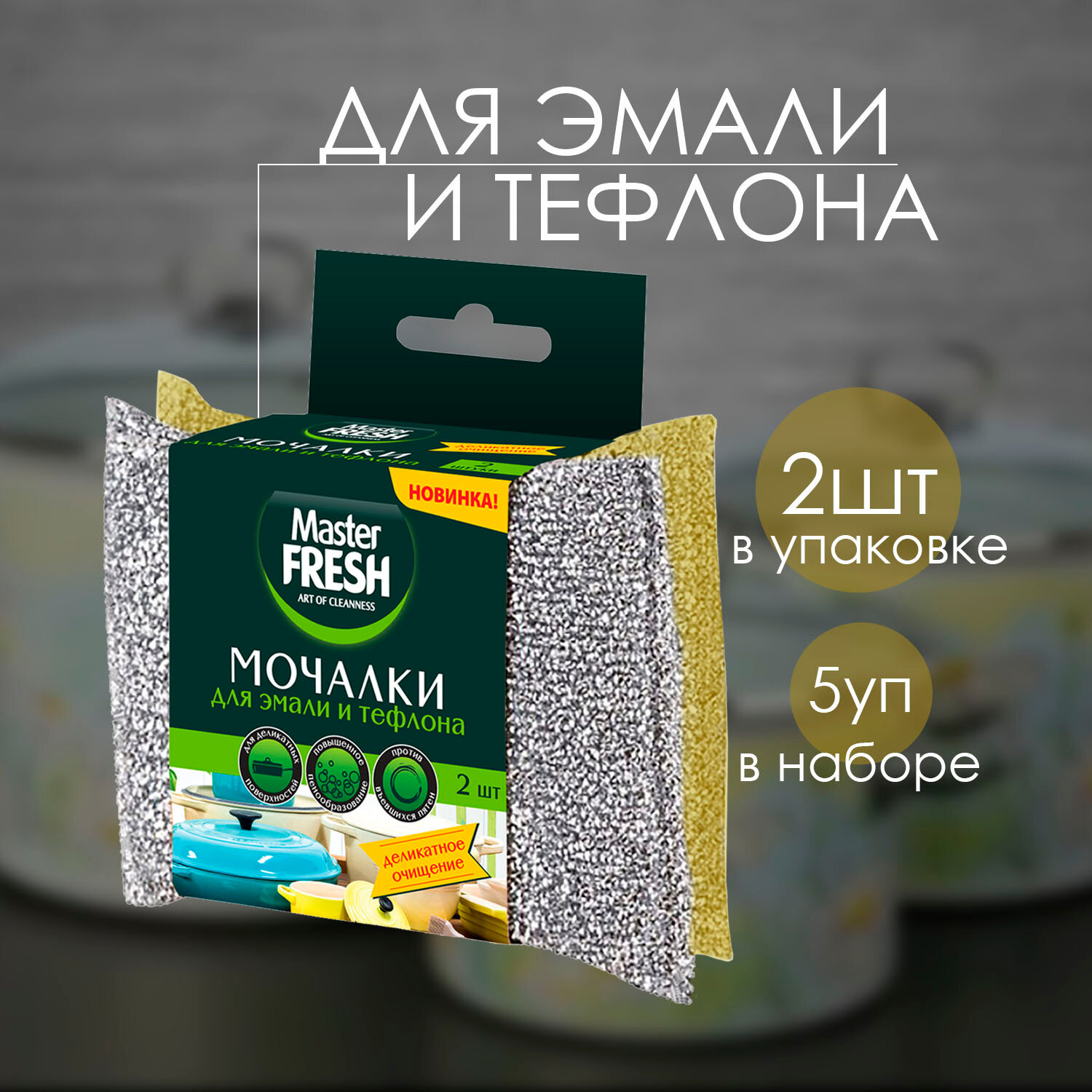 фото Мочалки Master Fresh для посуды для эмали и тефлона 2шт (5 шт)