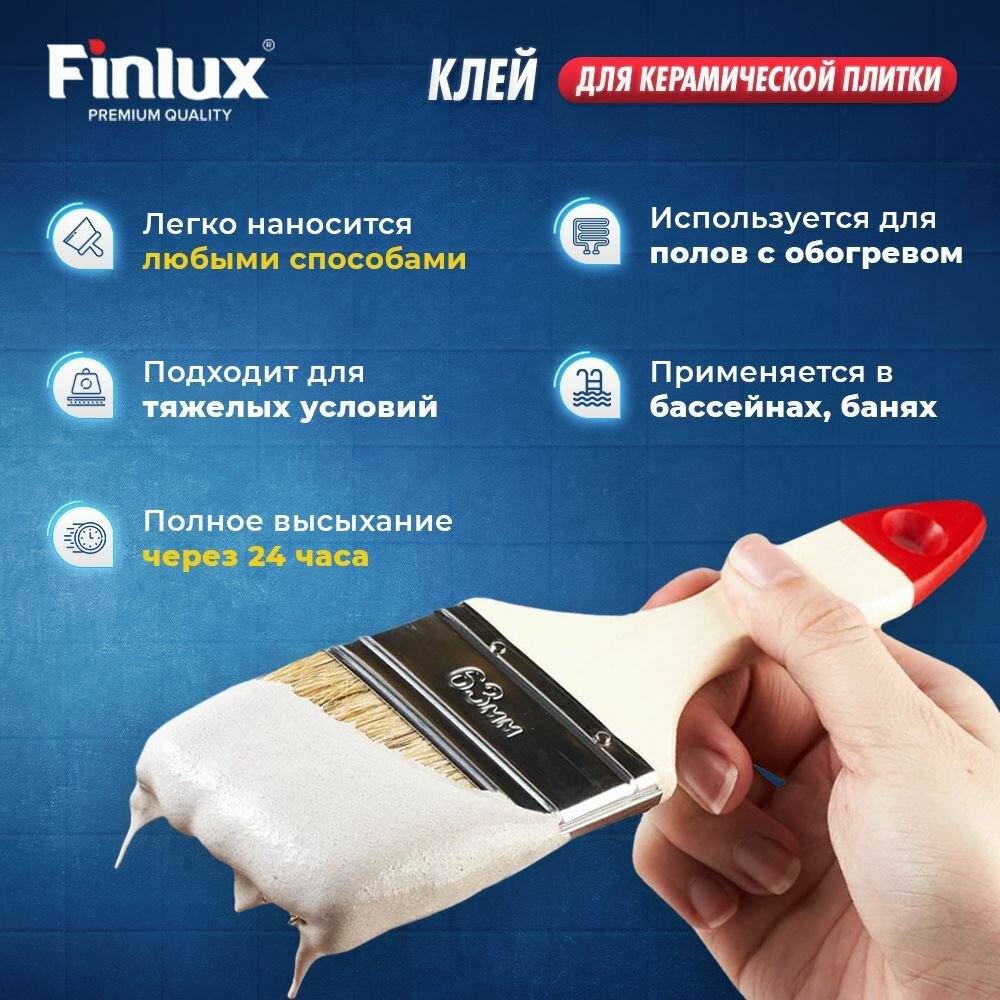 Плиточный клей для плитки керамической Finlux Святозар-18 быстрой фиксации, 7 кг