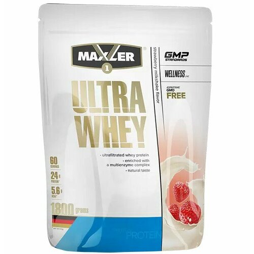 Протеин сывороточный Maxler Ultra Whey 450 г (Клубничный молочный коктейль) пакет протеин со вкусом латте макиато maxler ultra whey 450 г