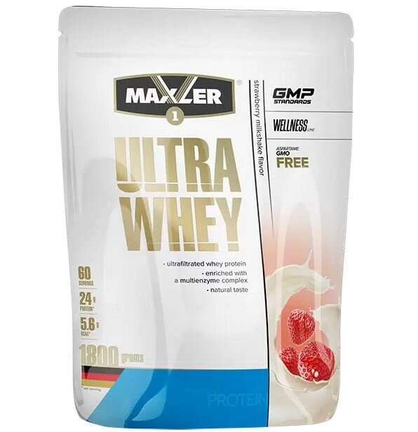 Протеин сывороточный Maxler Ultra Whey 450 г (Клубничный молочный коктейль) пакет