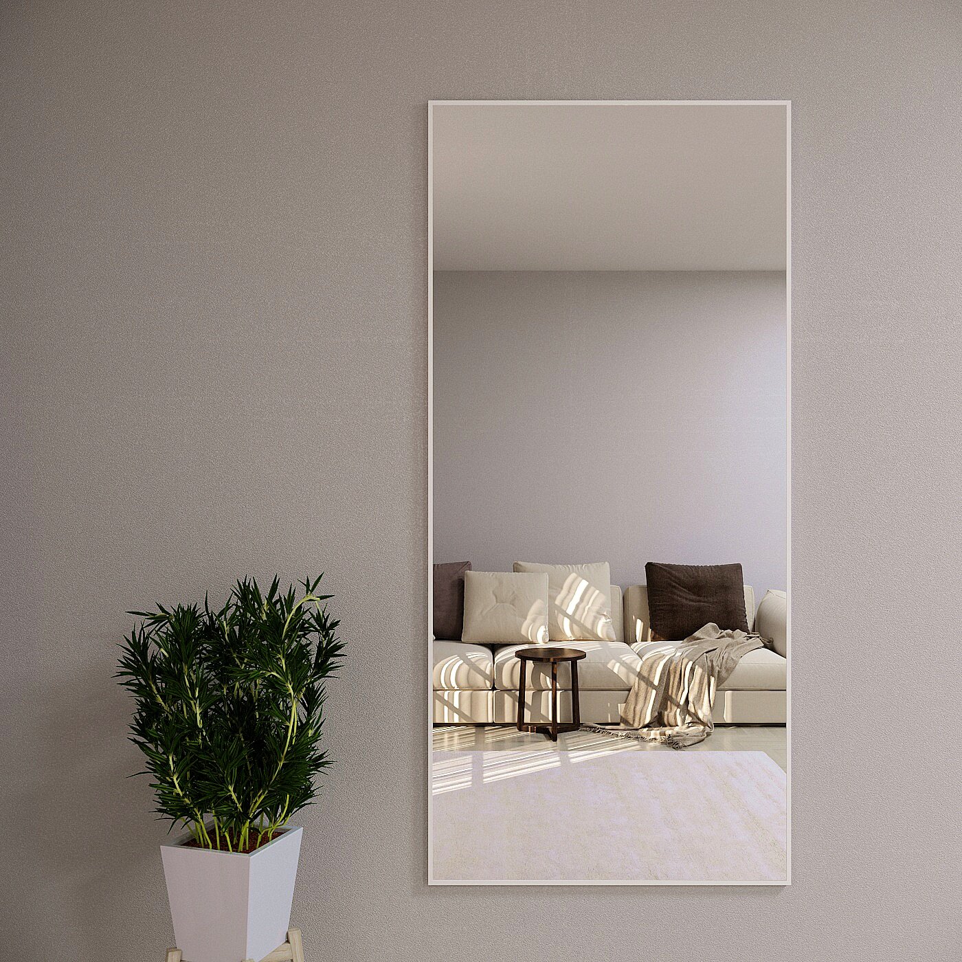 Зеркало настенное в алюминиевой раме ONE MARKET , 180х80 см. Белое - фотография № 1