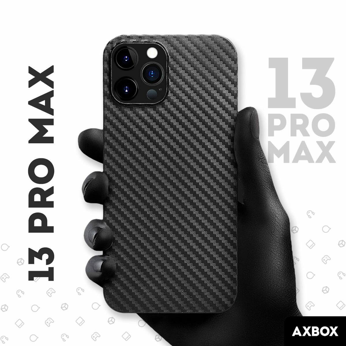 Ультратонкий чехол на Айфон 13 Про Макс карбоновый черный / Защитная накладка пластиковая с защитой камер