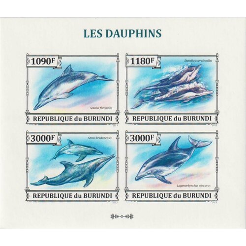 Почтовые марки Бурунди 2013г. Морская жизнь - дельфины Морская фауна, Дельфины MNH