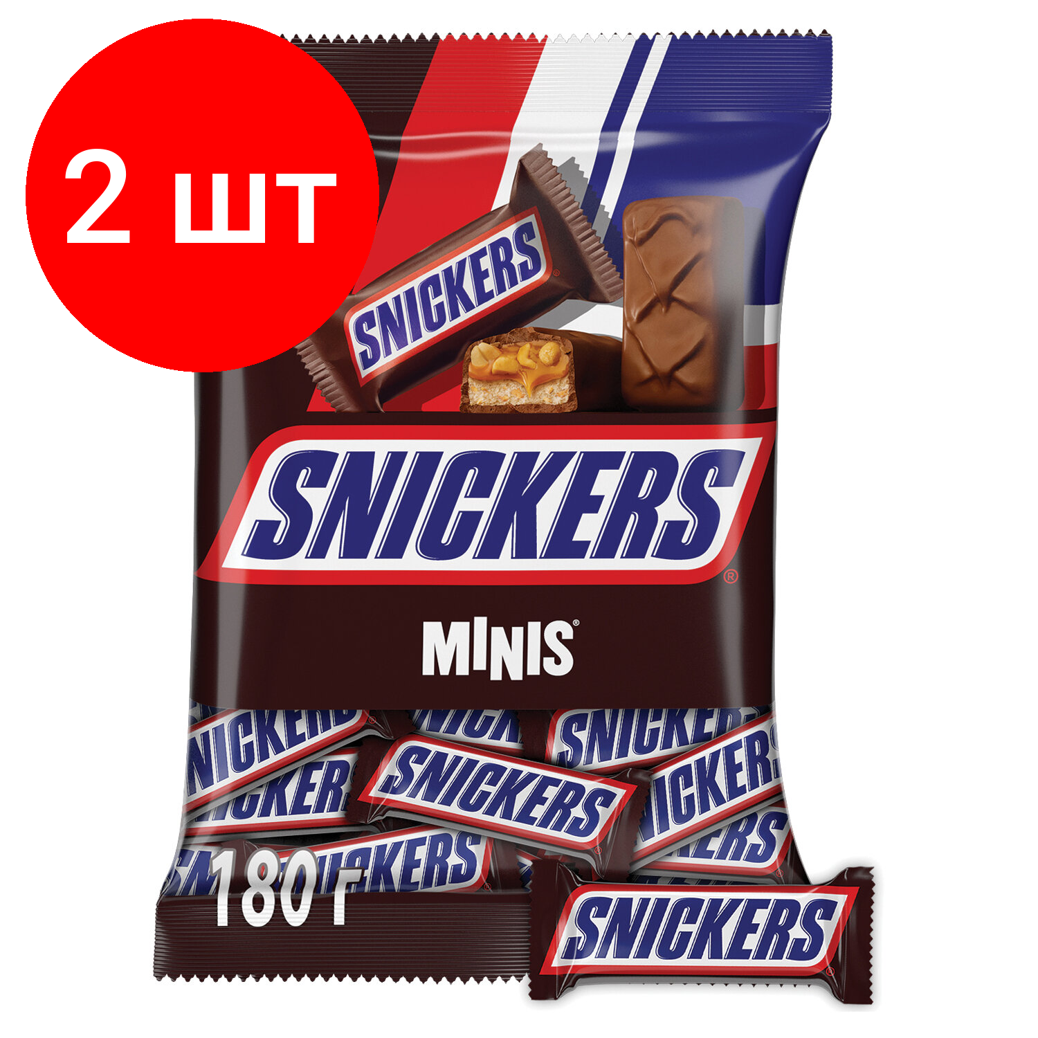 Комплект 2 шт, Шоколадные батончики SNICKERS "Minis", 180 г, 2264