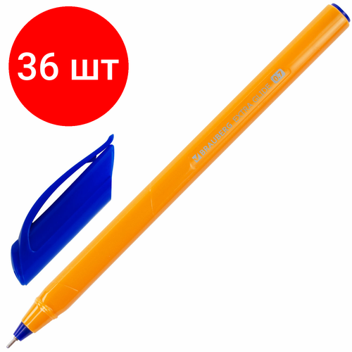 Комплект 36 шт, Ручка шариковая масляная BRAUBERG Extra Glide Orange, синяя, трехгранная, узел 0.7 мм, линия письма 0.35 мм, 142925