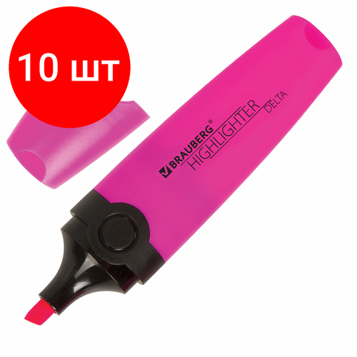 Комплект 10 шт, Текстовыделитель BRAUBERG DELTA, розовый, линия 1-5 мм, 151721 текстовыделитель brauberg delta фиолетовый линия 1 5 мм 12 шт