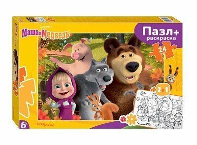 Puzzle maxi + раскраска Маша и Медведь, 24 элемента