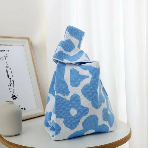 фото Сумка шоппер мир галантереи, фактура вязаная, голубой, белый