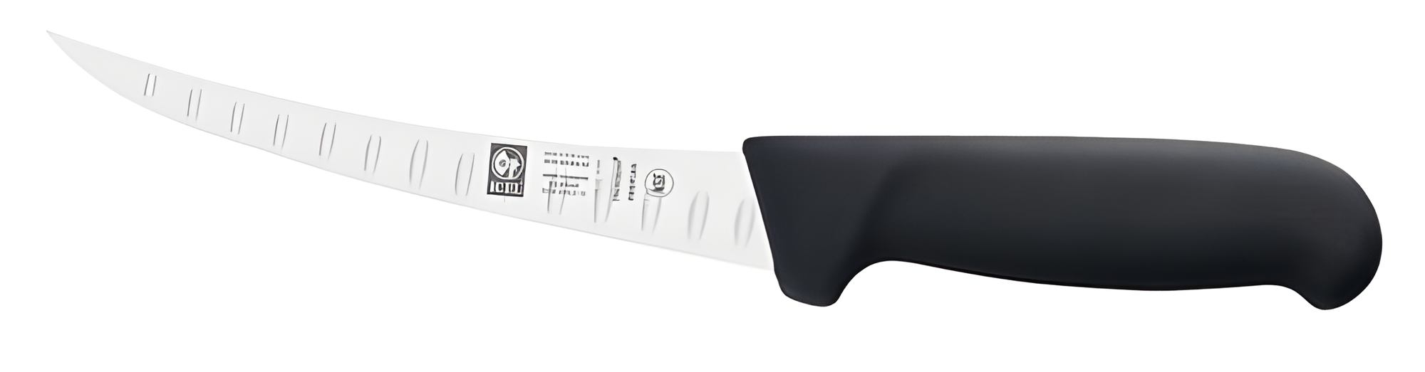 Нож обвалочный Icel SAFE изогнутый (узкое лезвие, с бороздками) черный 150/290 мм.