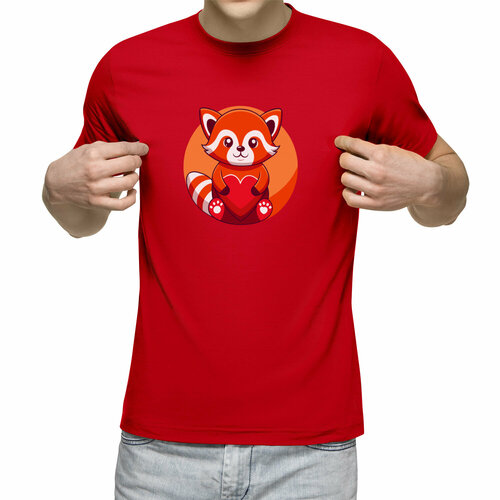 мужская футболка влюблённая панда с сердцем в лапах валентин s красный Футболка Us Basic, размер L, красный