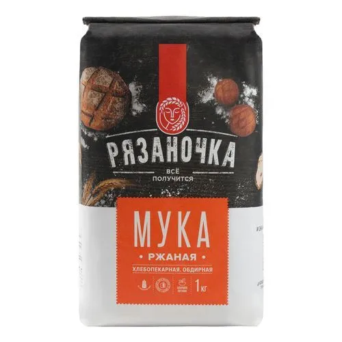 Мука Рязаночка, Ржаная, Обдирная, ГОСТ, 1 кг.