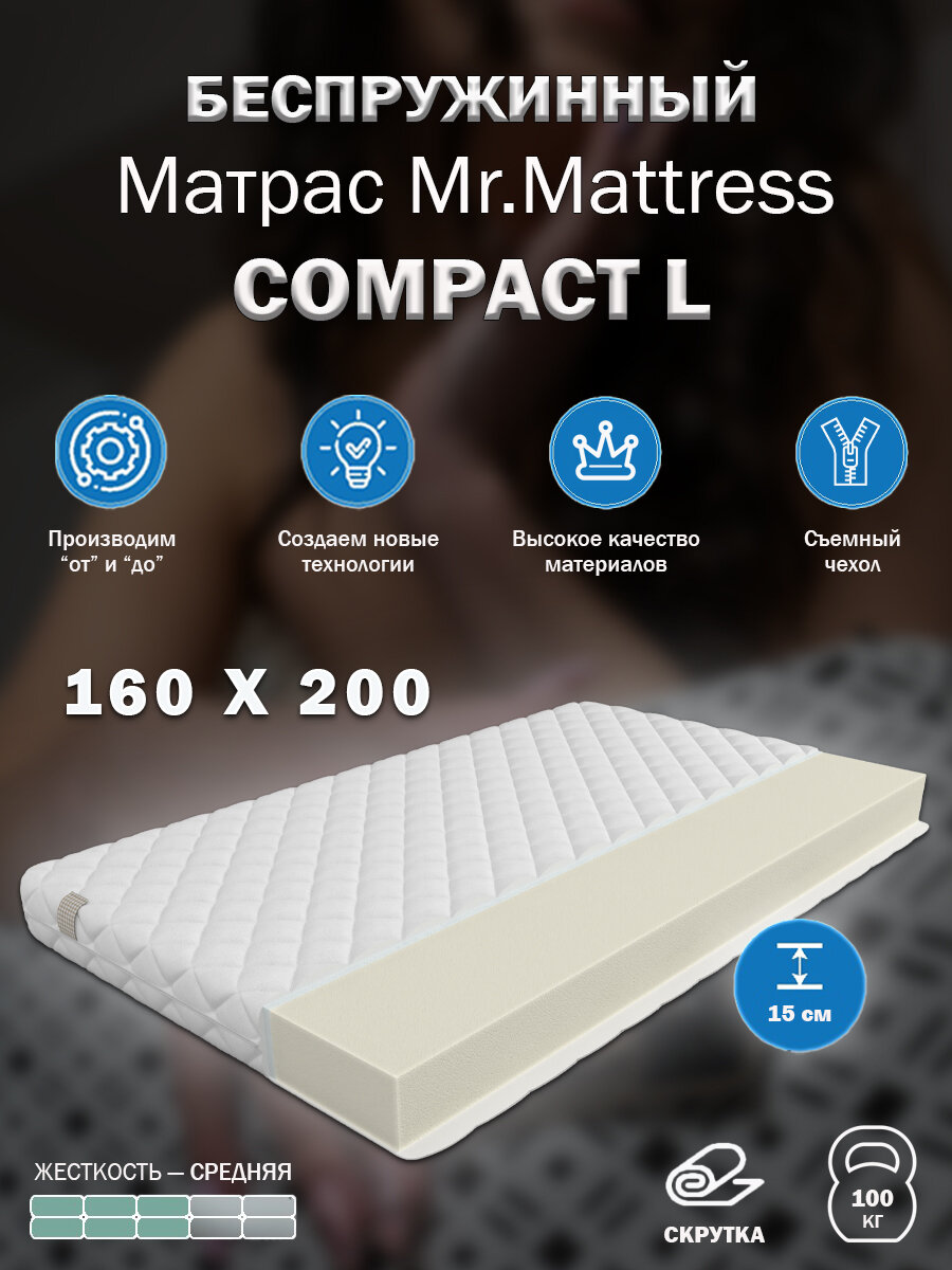 Беспружинный матрас со съемным чехлом Novichok Mr. Mattress Compact L 160x200