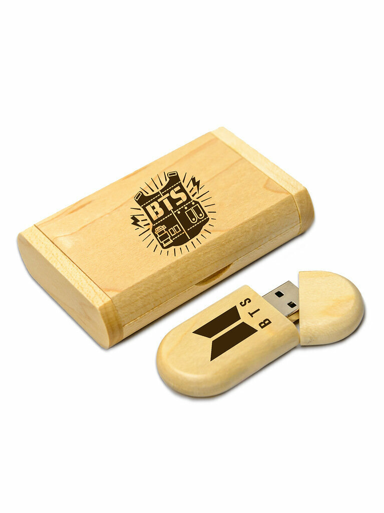 Флешка 32 Гб деревянная с гравировкой "BTS". Флэш накопитель USB 3.0 flash карта Сувенир Подарок. LAS-PRINT.