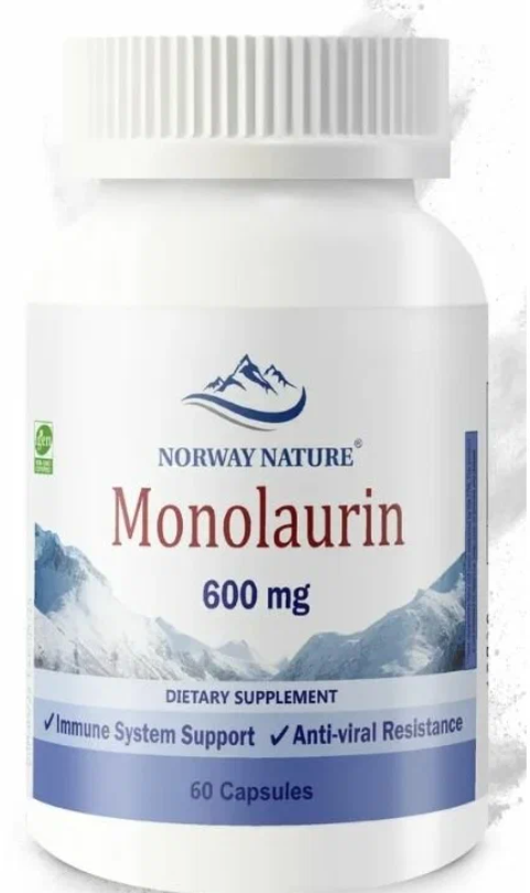 Укрепление иммунитета, Norway Nature, Monolaurin 600 mg, 60 капсул,