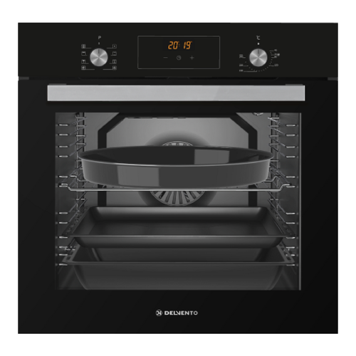 Духовой шкаф электрический встраиваемый 60см белый 8 режимов гриль конвекция 80 литров DELVENTO V6EC68117 дисплей стеклянный фасад каталитическая очистка тройное стекло LOW-E хром решетка и 3 противня стандартный круглый глубокий 3999000₽